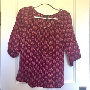 Lucky Brand | Peasant Top | Burgundy Printed
